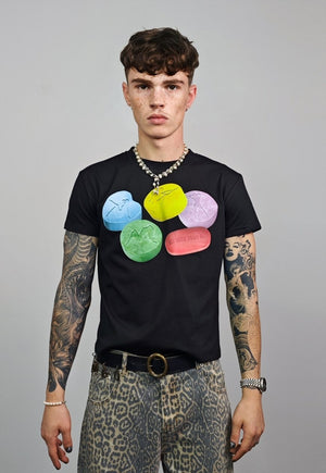 Candy print t-shirt slim fit unisex techno tee raver top