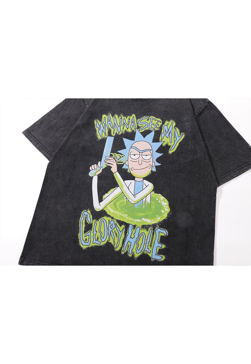 Rick and Morty t-shirt American cartoon tee retro glory hole top in vintage grey
