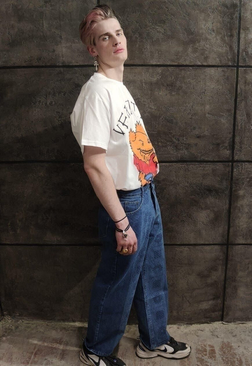 Paisley reworked denim overalls bandana straight fit jeans