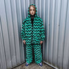 Festival stripe fleece joggers zebra pants handmade zigzag faux fur raver trousers premium party overalls in green black