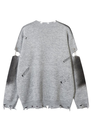 Cross patch sweater grey ripped goth jumper grunge rock top