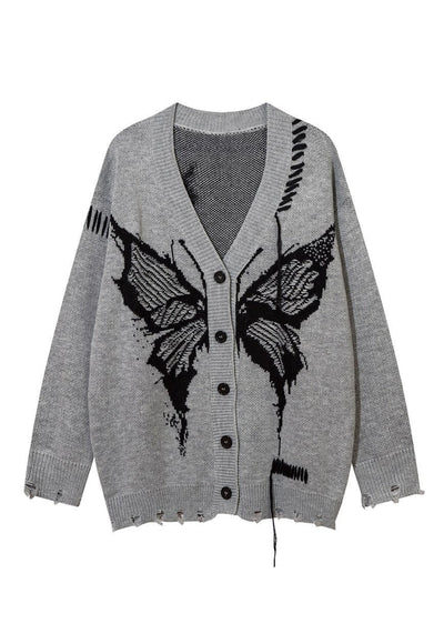 Gothic cardigan distressed jumper knitted butterfly top