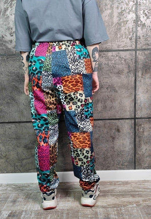 Leopard joggers handmade animal print overalls in rainbow