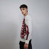 Skeleton sweater knitted bones jumper rib cage knitwear top grunge sweatshirt knit punk rocker pullover in cream red