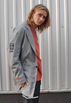 Loose fit dogtooth blazer houndstooth rave jacket grey check