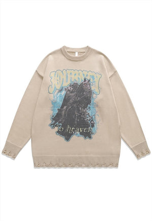 Knight sweater Gothic knit distressed horror jumper in black