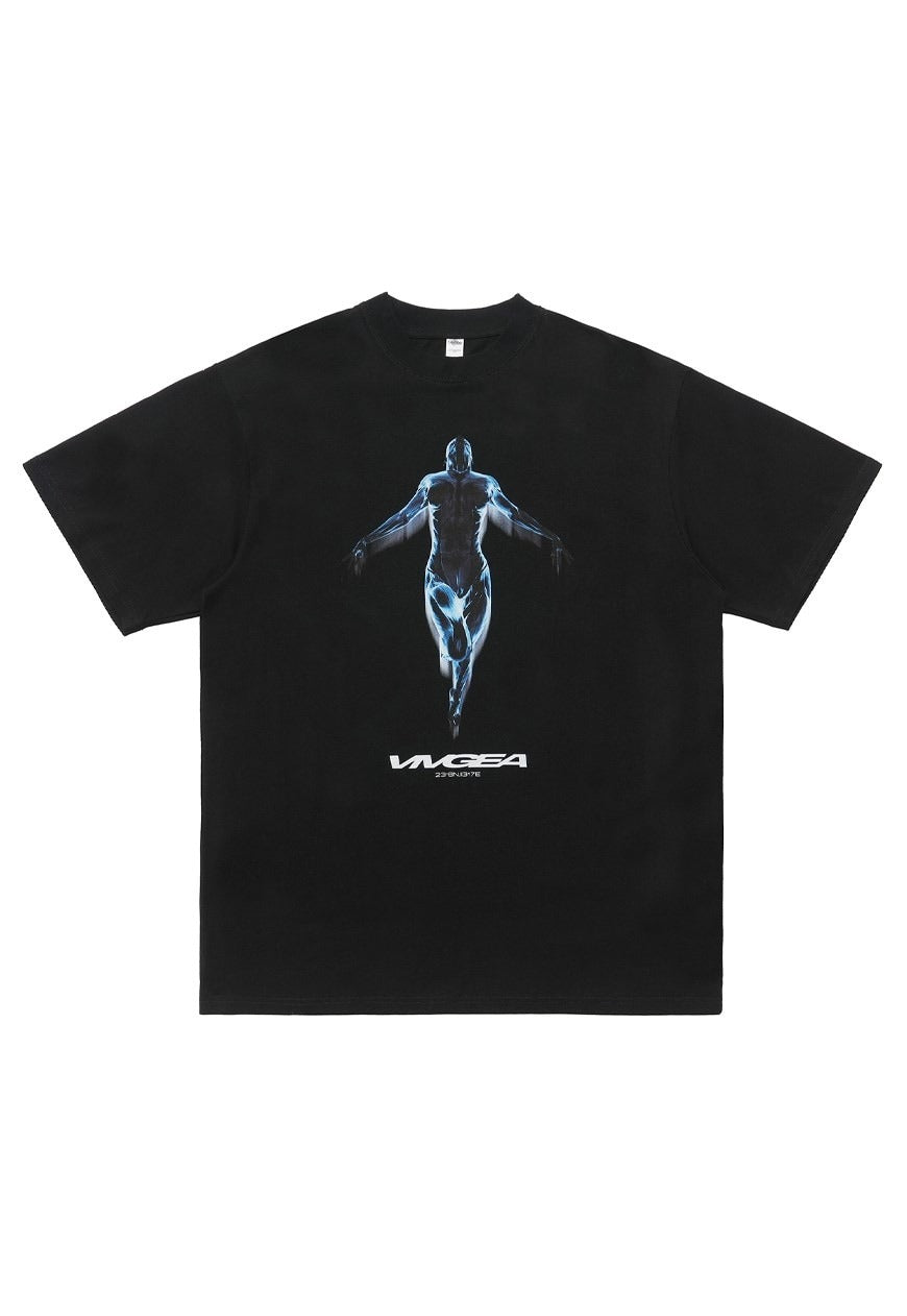 Cyber woman t-shirt Y2K print tee retro futuristic top black