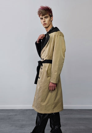 Contrast colour stitched trench coat asymmetric mac in cream