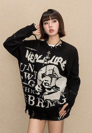 Gaga sweater pop art jumper distressed graffiti top black