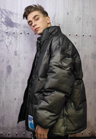 Transparent bomber see through padded puffer jacket in grey