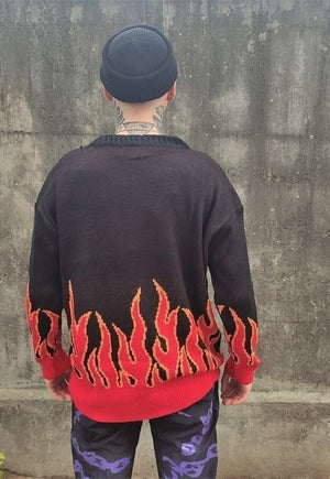 Box fit flame knitted sweatshirt red fire knitwear jumper