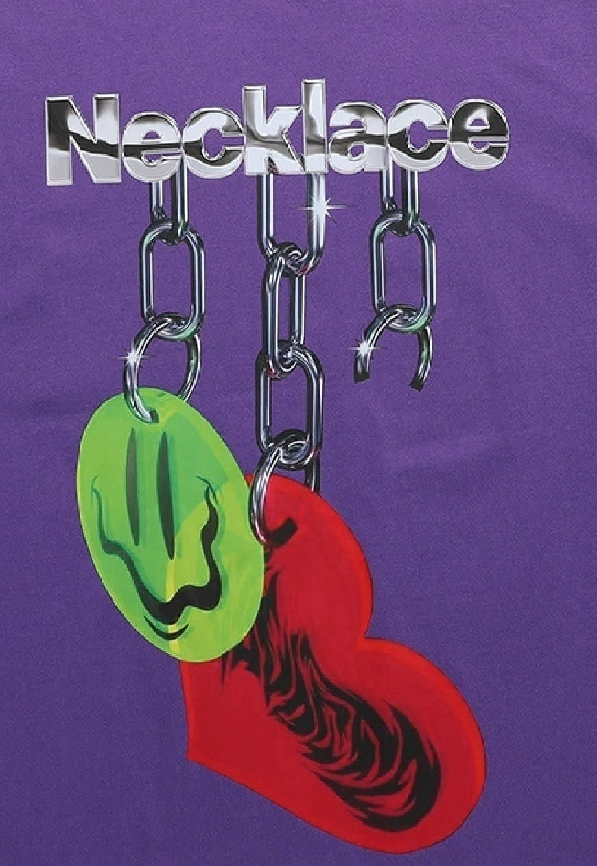 Emoji print t-shirt grunge tee retro raver chain top purple