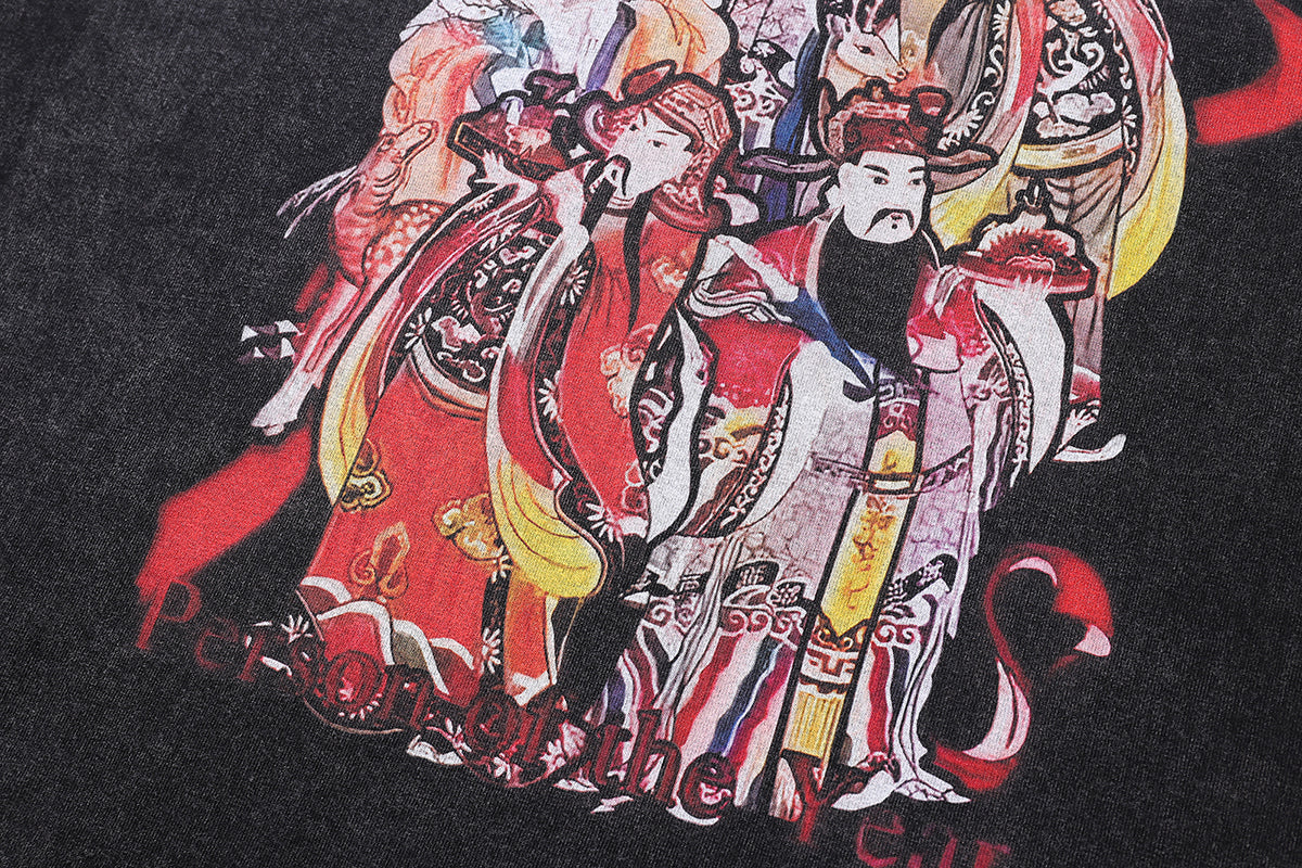 Vintage Japanese cartoon t-shirt retro anime tee dynasty top in vintage grey