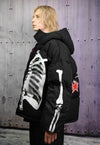 Skeleton puffer split color bomber jacket grunge varsity red