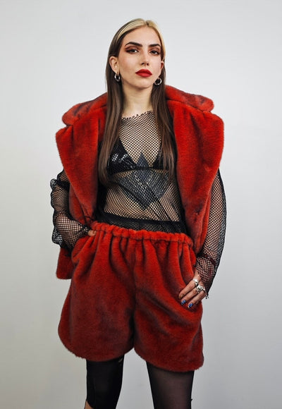 Red faux fur shorts cropped premium grunge skater trousers