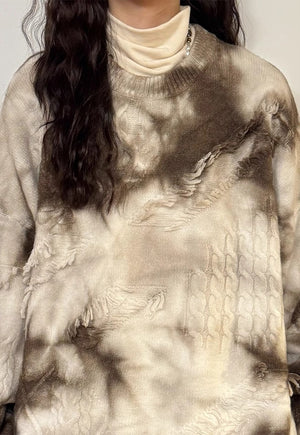 White tie-dye sweater cable knitted distressed grunge jumper