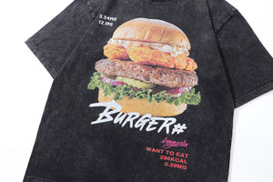 Burger print t-shirt fast food tee Y2k grunge mcdonalds top in vintage grey