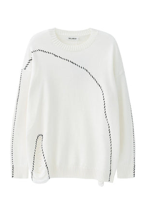 Asymmetric sweater utility jumper stitched punk top in white