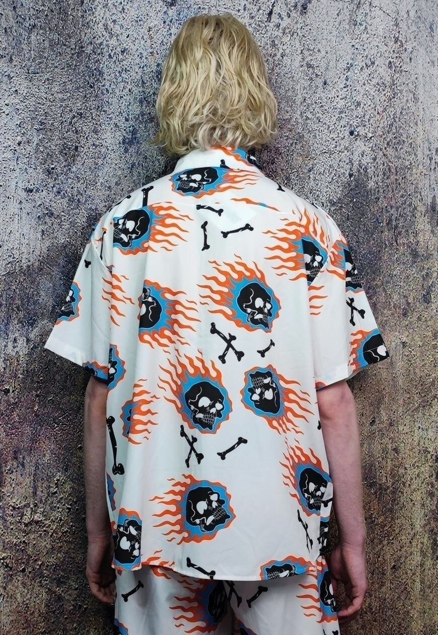 Skull sports set skeleton bones pattern shirt & shorts combo