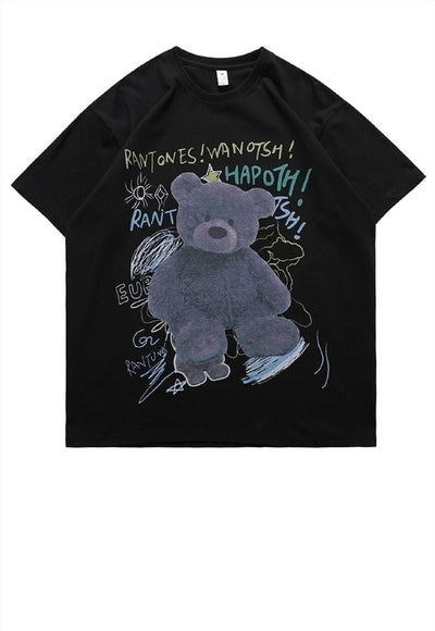 Teddy print t-shirt grunge bear tee skater slogan top white