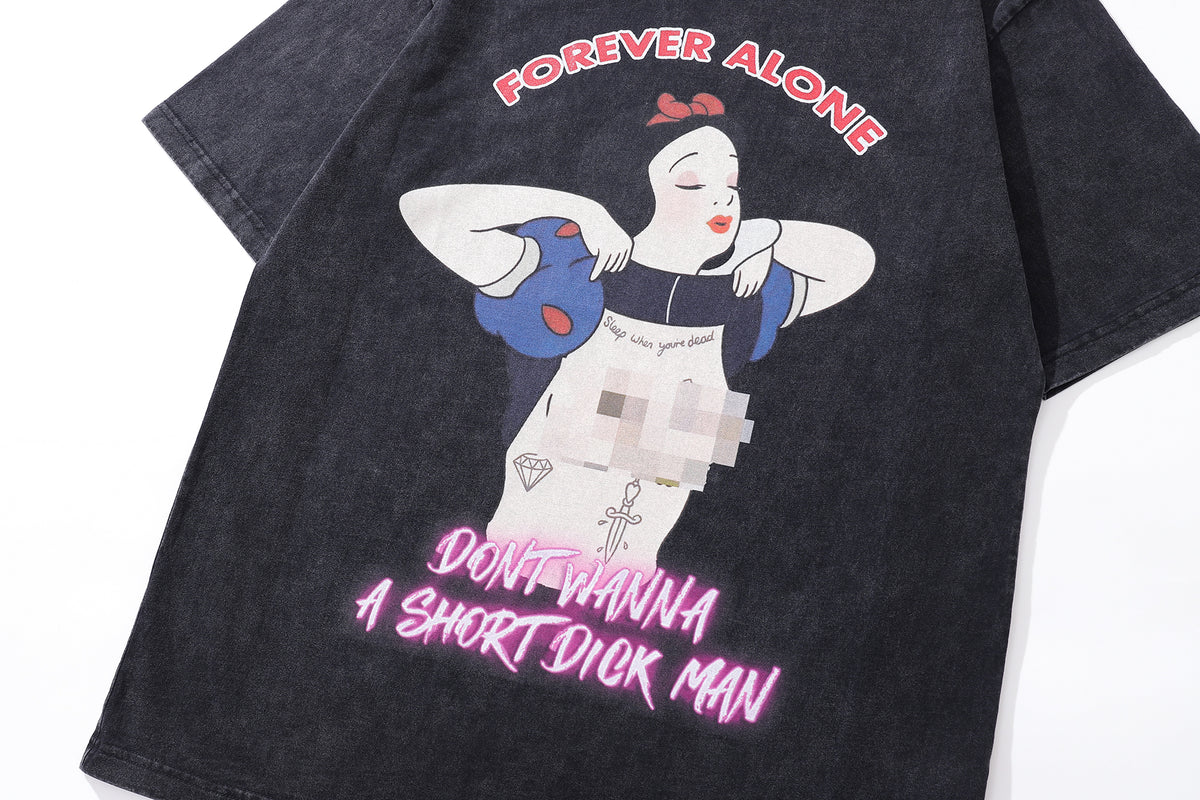 Modern princess t-shirt raver tee retro cartoon top in vintage grey