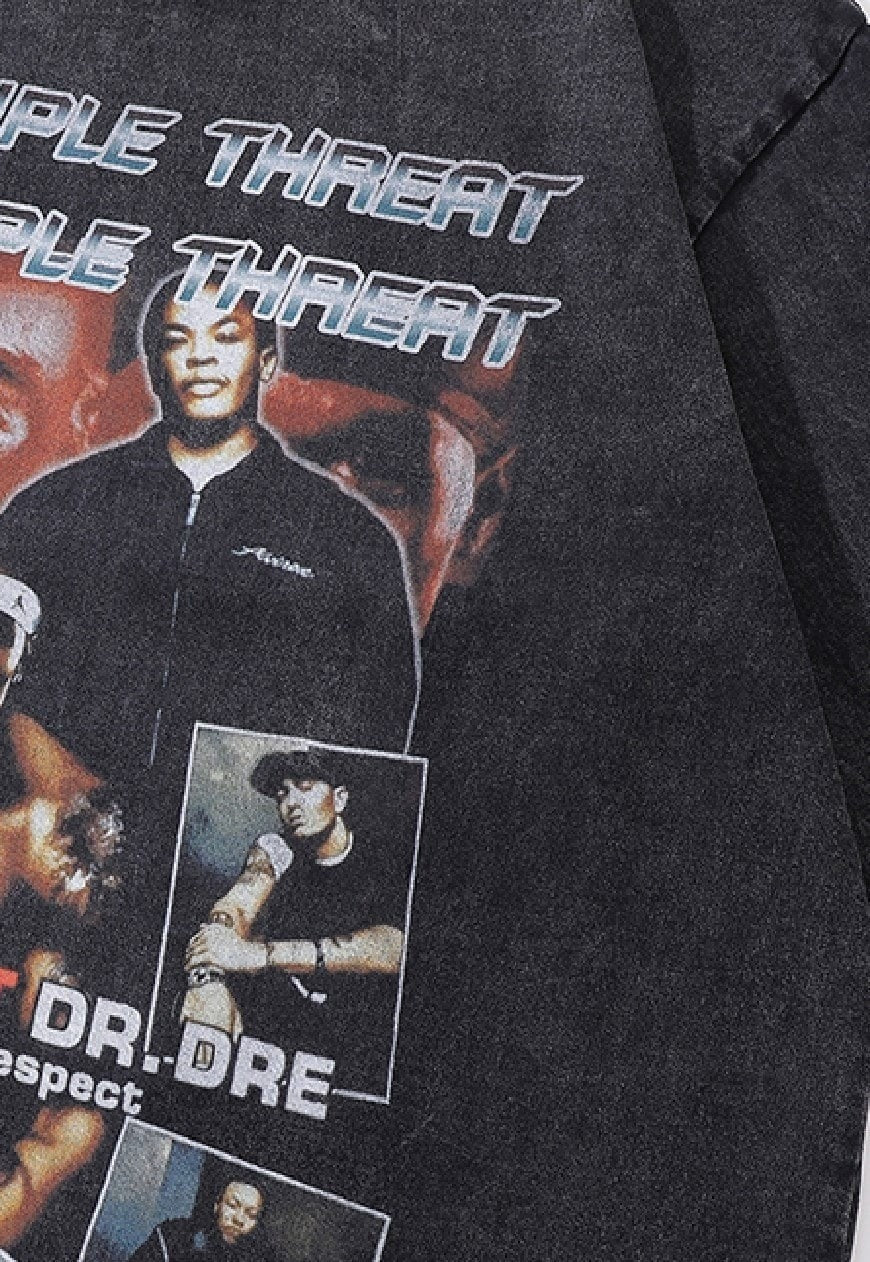 Rapper print t-shirt hip-hop tee rap stars top in acid grey