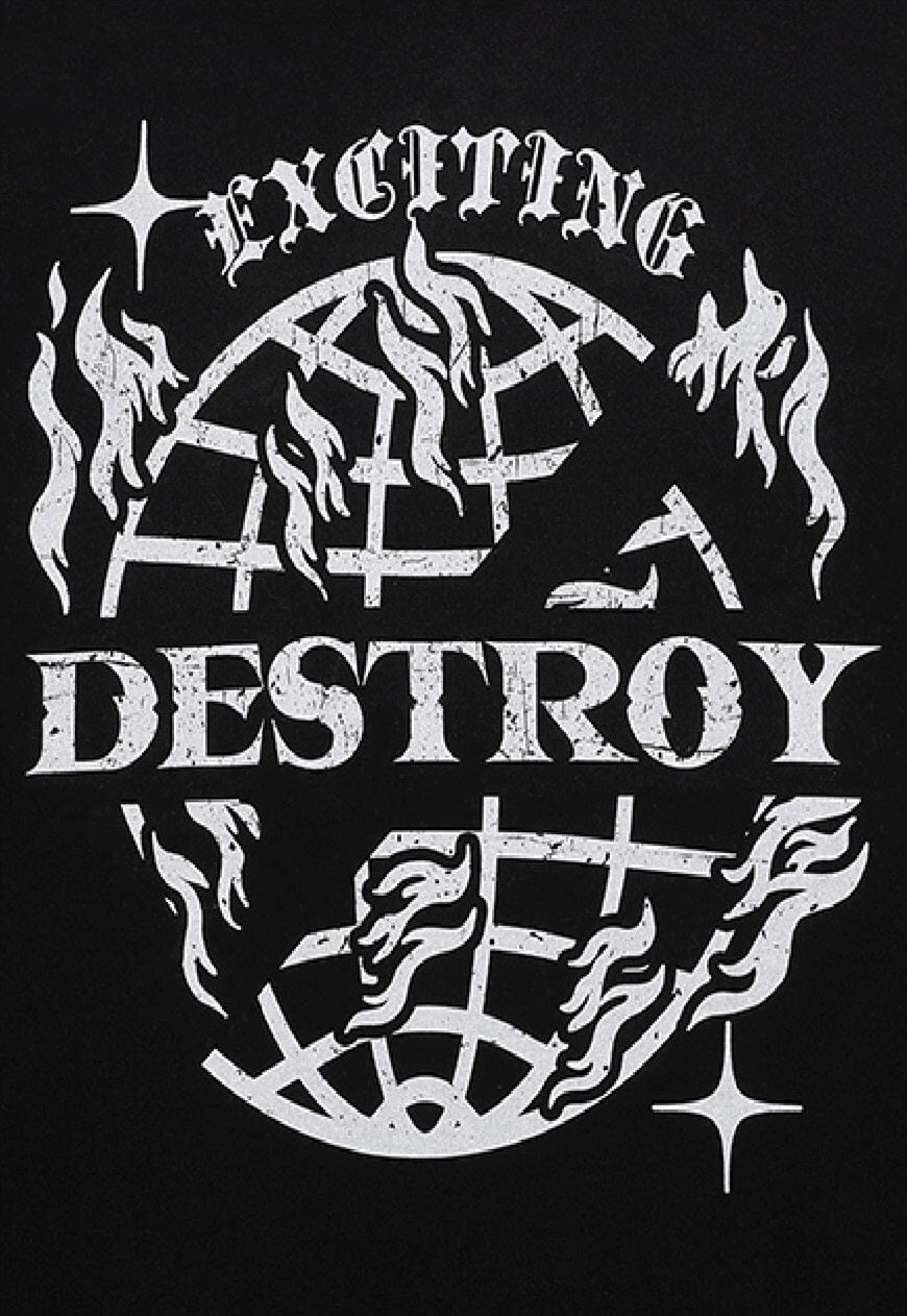 Destroy slogan t-shirt grunge earth tee retro Gothic top