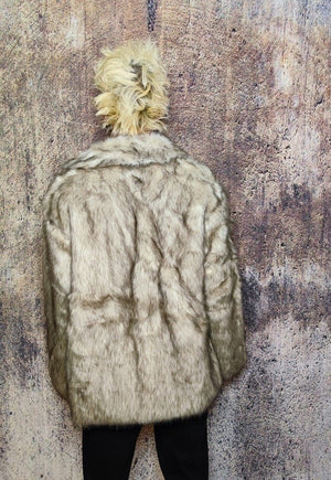 Faux fur coat fluffy trench jacket long hair bomber in cream