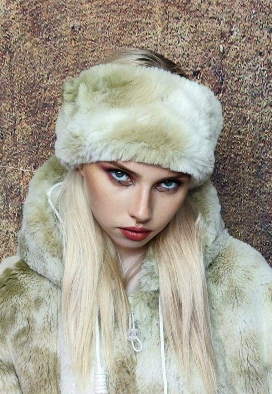 Fleece headband luxury fluffy head cover in tie-dye cream