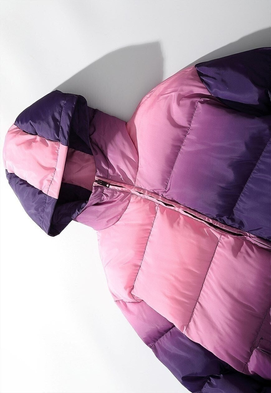 Tie-dye bomber gradient puffer jacket in faded purple pink