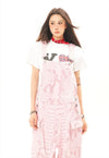 Snake dungarees pink python print jean overalls playsuit