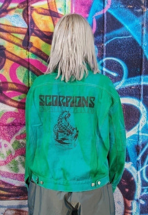 Tie-dye ripped denim jacket jean coat in fluorescent green