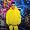 Pink fleece jacket handmade detachable fluffy bomber fluorescent faux fur premium raver coat in bright neon yellow