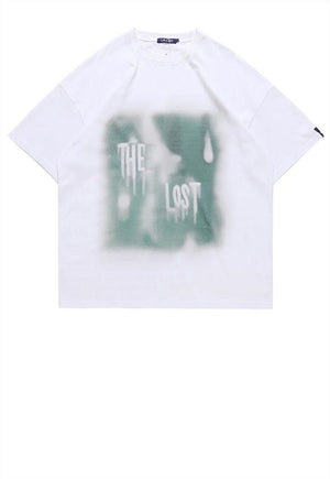 Lost slogan t-shirt shadow print tee graffiti top in black