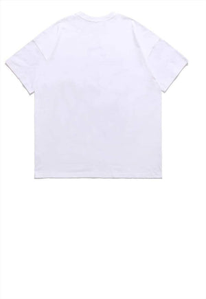 Raver print t-shirt monster doll tee cyber acid top in white