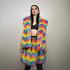 Rainbow faux fur coat cropped unicorn bomber fluffy carnival fleece detachable sleeves festival jacket burning man short luminous overcoat