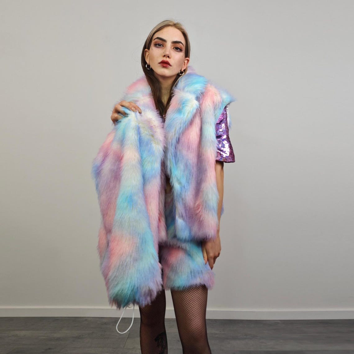 Rainbow faux fur joggers tie-dye pants shaggy gay trousers LGBT bottoms fuzzy unicorn overalls festival jumpsuit carnival fleece set