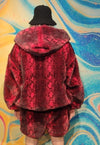 Snake fleece bomber detachable faux fur jacket red python