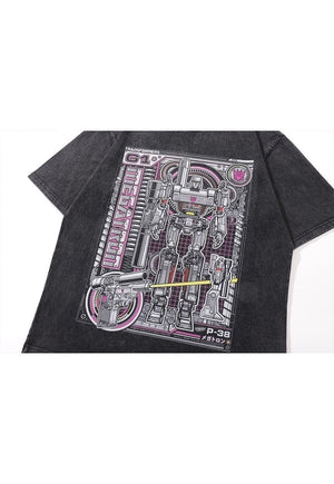 Transformer tshirt robot print tee Japanese cartoon top grey