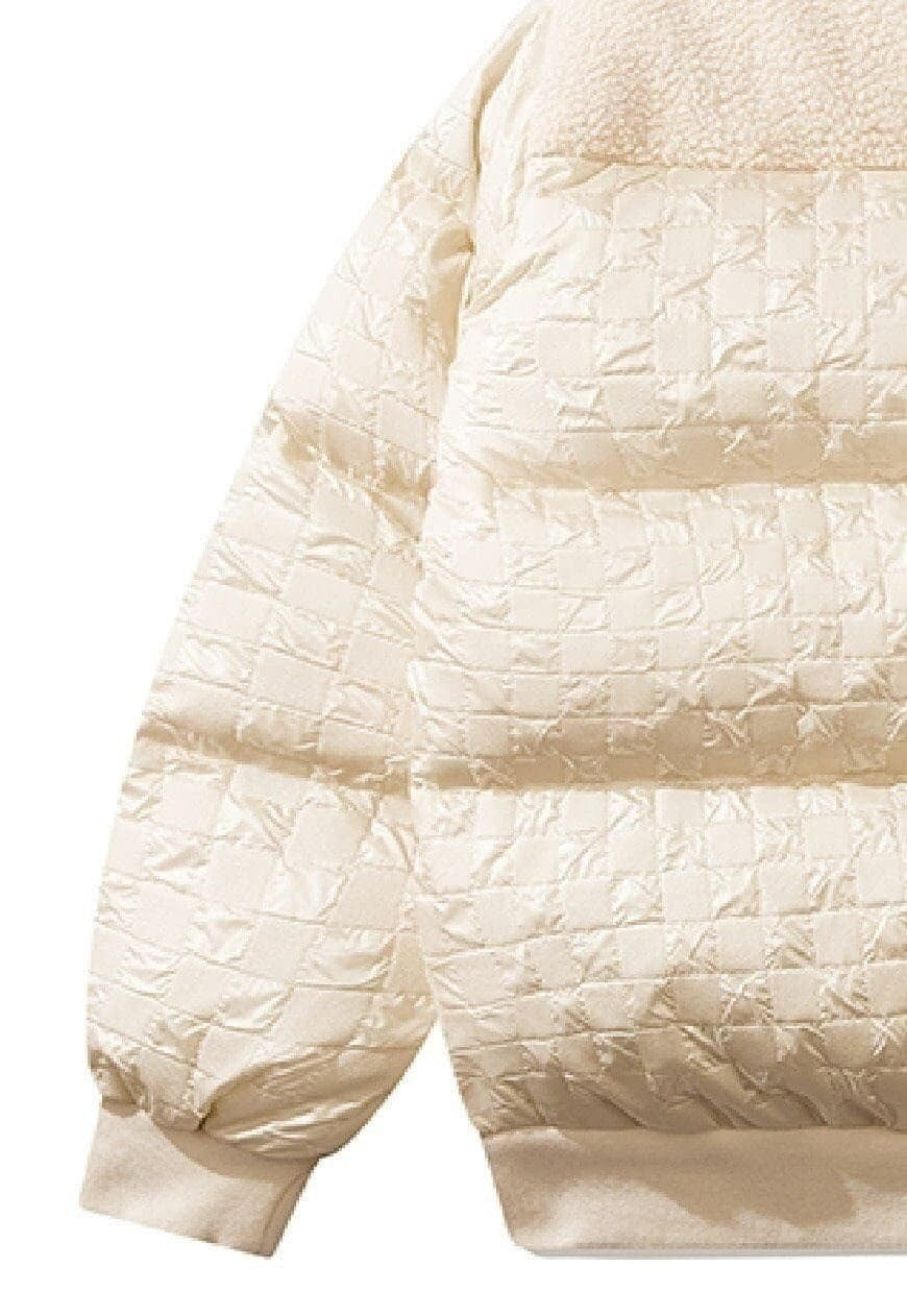 Fleece puffer contrast jacket grunge bomber heart coat cream