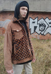 Reworked velvet jacket SKA check fleece patch bomber brown