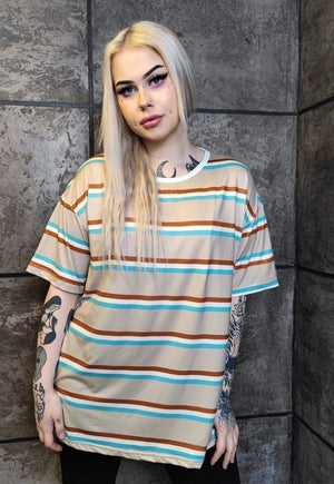 Retro stripe t-shirt thin zigzag tee in cream