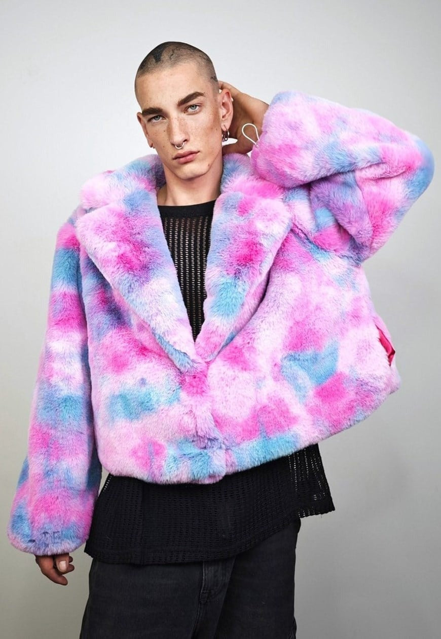 Tiedye fleece coat pink crop gradient trench festival bomber
