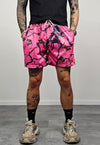 Forest print shorts pink mesh board cropped leaves pants