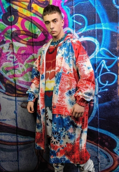 Tie-dye pastel jacket handmade paisley windbreaker in red