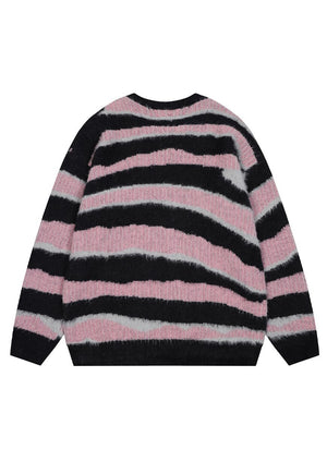 Stripe sweater pink fluffy zebra jumper animal print top