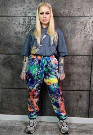 Tie-dye acid print joggers handmade raver paisley pants