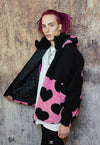 Heart fleece hood jacket handmade fluffy emoji bomber black