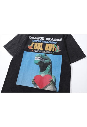 Dragon print t-shirt dinosaur tee skater top in vintage grey