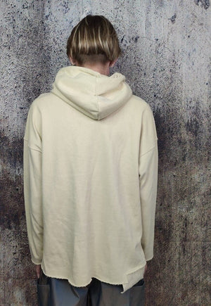 Unusual stitching hoodie Creepy eye punk pullover in cream